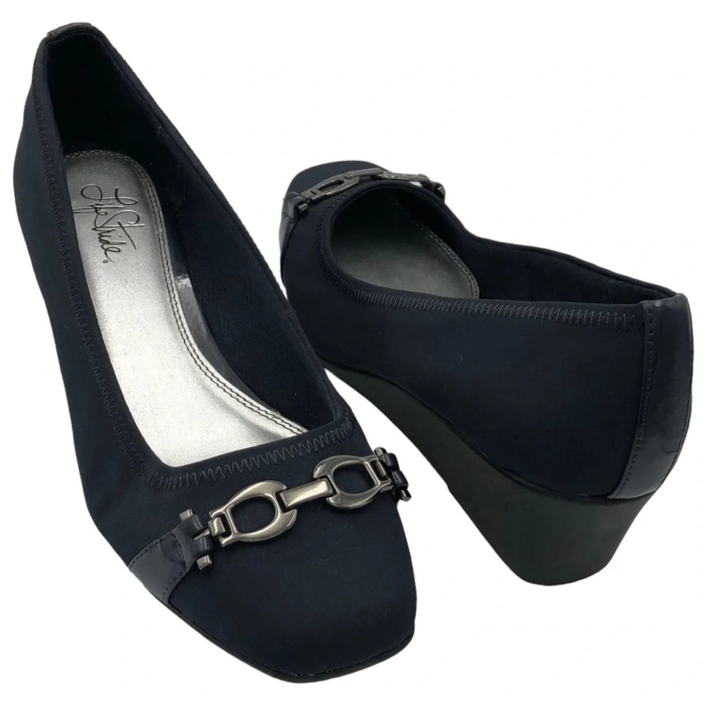 Life Stride Galley Black Wedges Size 9